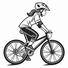 Fototapeta premium Vector art of woman riding mountain bike on trail isolated on white background vector