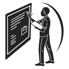Vector art of a man is teaching a lesson on the blackboard isolated on white background
