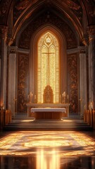 Ornate Catholic Sanctuary with Golden Detail and High Fidelity Lighting