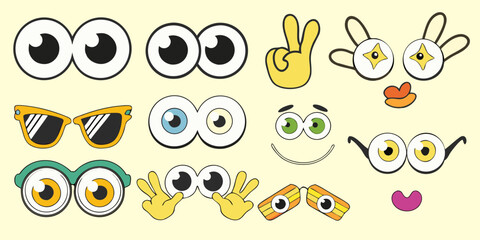 Collection of cartoon eyes sunglasses and facial expressions