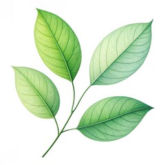 Fototapeta premium A watercolor painting of a branch with four green leaves on a white background simple and elegant style