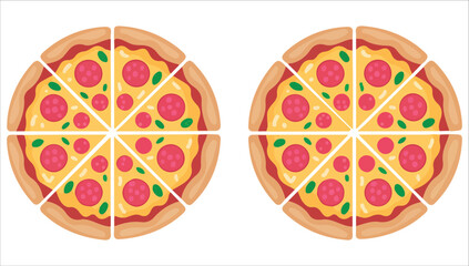 Pizza set flat vector graphic isolated plain