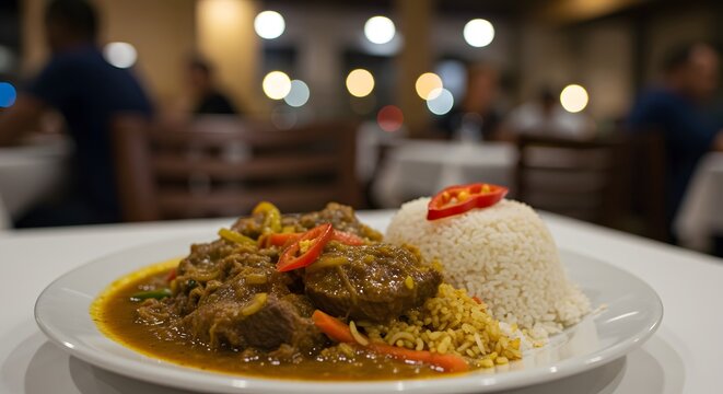 Ceebu yapp beef rice stew on a restaurant table