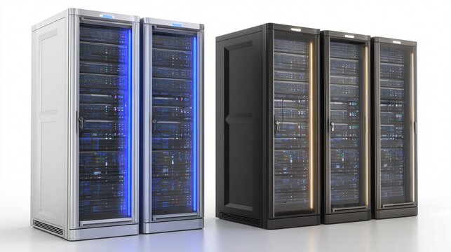 Professional Set of Computer Servers Isolated on White Background for Technology Concepts