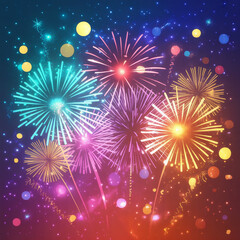Fototapeta premium Colorful Fireworks Display Against a Starry Night Sky Celebrating New Years Eve and Festive Occasions