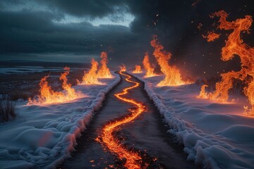 Dramatic Energy in Fiery Landscapes and Icy Trails