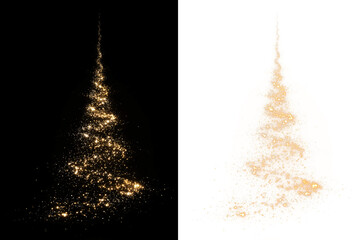 Shining Christmas Tree with Sparkling Lights creates a unique transparent PNG. Glowing tree illustration with sparkling light effects and bokeh