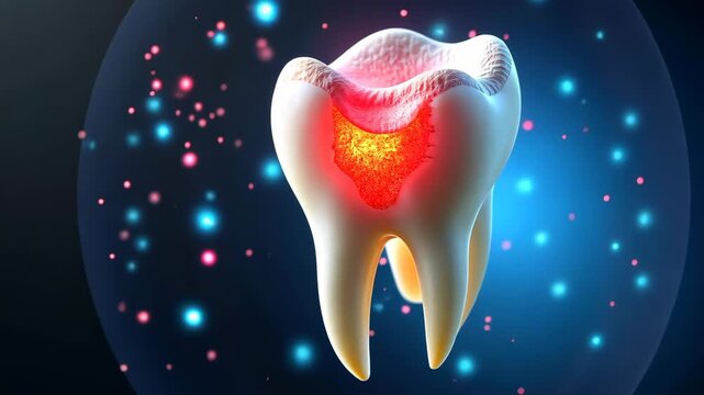 Toothache, dental pain, decay visualization. Oral health. Enamel erosion results in sensitivity. Gum swelling indicates infection progression. Dentin exposure causes severe discomfort.