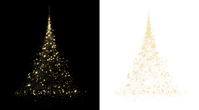 Glowing tree illustration with sparkling light effects and bokeh, transparent PNG. Perfect for Christmas, winter holiday designs, festive decorations, greeting cards