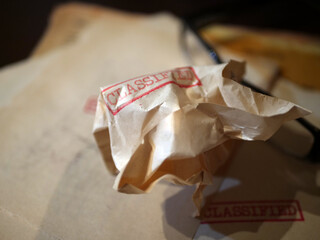 Close up of classified document papers