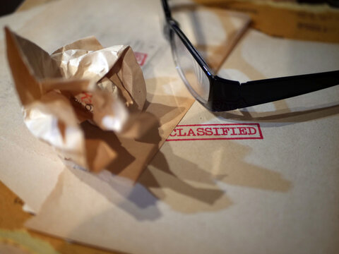 Close up of classified document papers