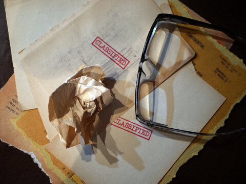 Close up of classified document papers