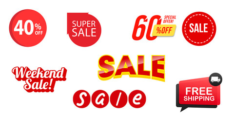 Sale tags set, set of sale tags, sale labels set, price discount tags, set shopping sale