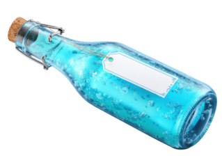Message in a bottle blue glass decorative item studio close-up