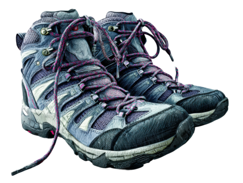 Scenic trail adventure close-up of hiking boots in nature