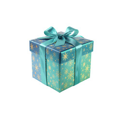 Obraz premium Festive Gift Box with Turquoise Ribbon and Snowflake Accents