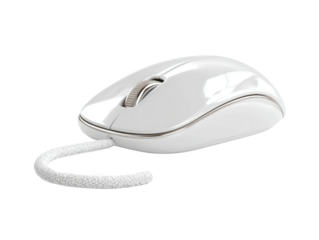 User interaction with white computer mouse in modern office setting