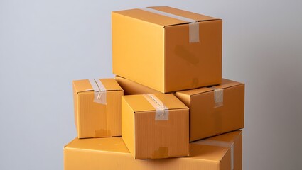 Obraz premium Stack of brown cardboard shipping boxes ready for delivery