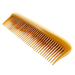 A single vintage amber colored plastic hair comb with fine teeth for styling and detangling hair isolated on transparent background
