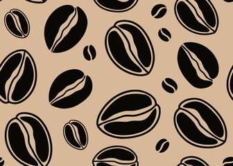 Obraz premium Seamless pattern of black coffee beans on beige background 