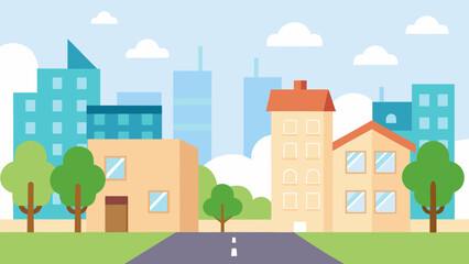 Fototapeta premium Flat Vector Modern City Street Background Clean Urban Design for Web and Print