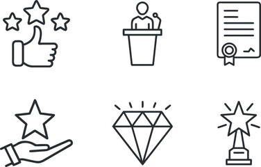 Thumbs Up Stars, Speaker Podium, Document, Crown, Person, Star Hand, Laurel Wreath, Trophy, Diamond, Money Bag