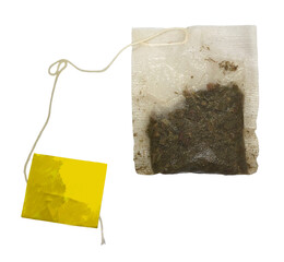 Wet tea bag, green tea bag on an isolated background
