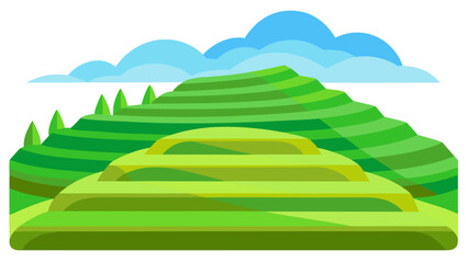 Obraz premium Simple Rice Field Terrace Landscape Green Layers Nature Graphic Illustration