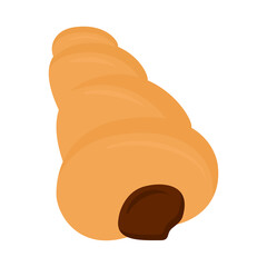 Golden Brown Chocolate Cream Filled Corone Bread Illustration in Flat Style Perfect for Bakery Cafe Menu Design or Educational Dessert Material for Kids