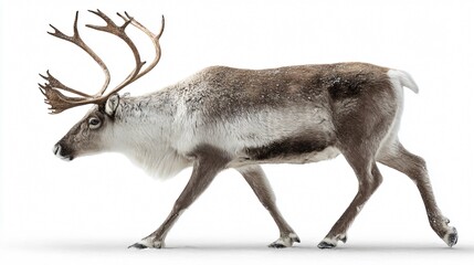 Naklejka premium Graceful Reindeer in Motion on White Background