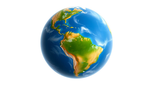 3D Realistic Earth Globe, Americas View, Isolated on Transparent Background, planet, earth, globe