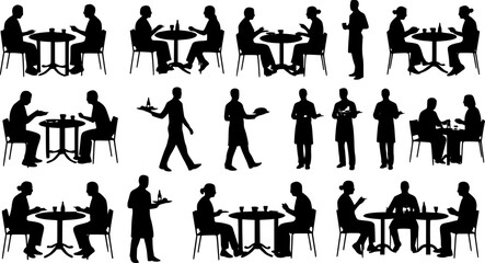 Silhouettes of People Dining and Serving Food – Social Interaction
