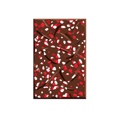Top view rectangular dark chocolate peppermint bark with crushed candy cane