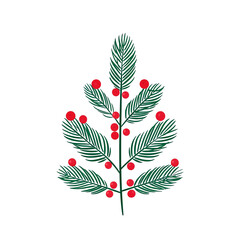 Stylized pine branch with red berries arranged as tree