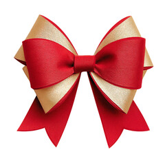 Red and gold ribbon bow with layered loops, festive 3D render &mdash; white isolated background