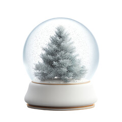Snow globe with frosted fir tree, blue-tinted glass, photoreal &mdash; white isolated background