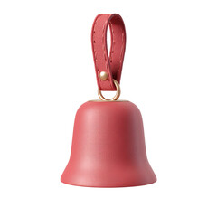 Matte red hanging bell with leather loop — white isolated background