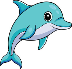 Naklejka premium Cute cartoon dolphin vector illustration with smiling face and blue body for kids sea animal design 