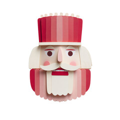 Paper-cut nutcracker head portrait, isolated on transparent background