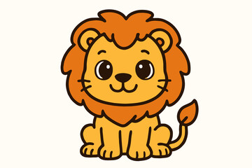 Cute cartoon lion with bright colors, big eyes, and a cheerful smile on white background. Perfect for children’s books, stickers, and playful designs