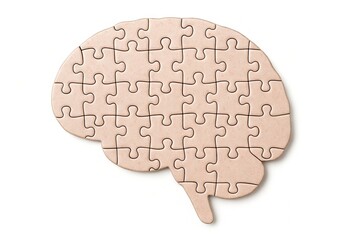 Puzzle shaped brain illustration isolated on white background. concept of intelligence, brain teaser, educational activity
