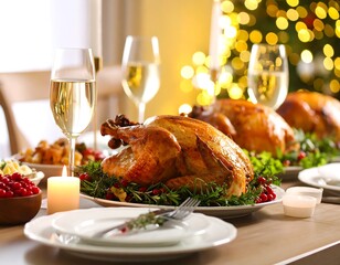 Roasted turkeys on a festive table