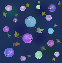 Beautiful seamless tile pattern with multi-colored transparent glowing currant berries
berries with leaf on purple background