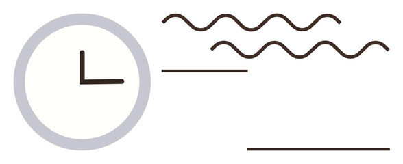 Clock symbol alongside wavy lines and bars to convey time, flow, and communication. Ideal for ideas thumbs up productivity, deadlines, organization, simplicity, workflow, messaging efficiency