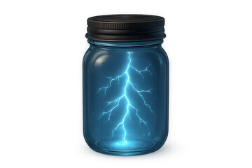 Electric lightning trapped in closed glass jar with transparent background, creating a captivating visual