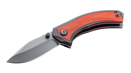 A sharp kitchen knife with a sleek handle isolated on a clean white background or transparent png