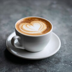  Cappuccino with heart latte art in white cup