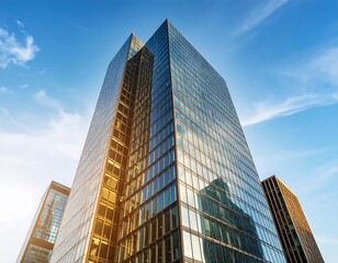 Obraz premium Modern skyscraper against a partly cloudy sky (1)