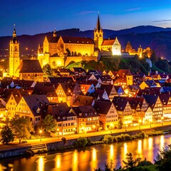 Obraz premium Medieval European city at night