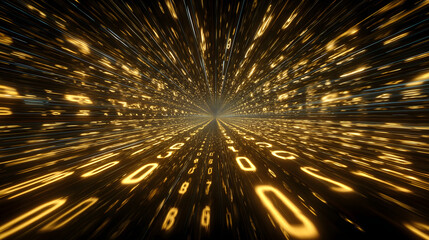 Tunnel of Light Beams and Numbers Rushing Forward